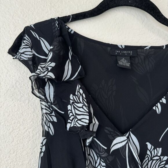 Vintage The Limited Dress Womens Size 6 100% Silk Y2K Floral Vneck Midi Navy - Picture 3 of 7